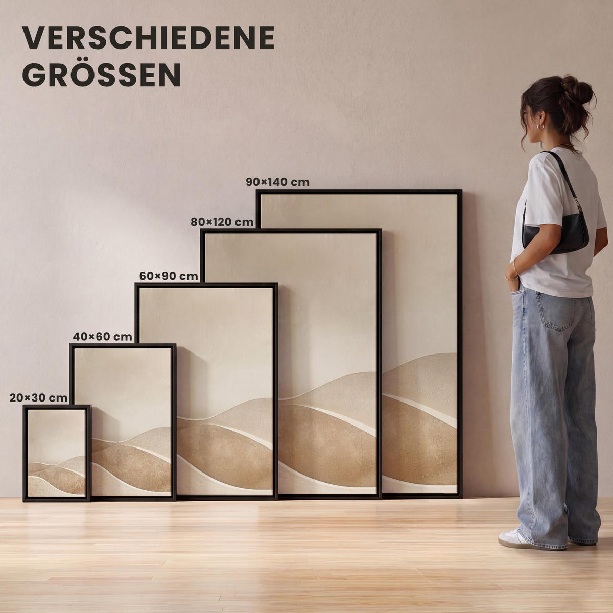 LEINWAND Bilder mit Rahmen - Beige - Natur - Abstrakt - Modern - 40x60 - Beige, Textil (40/60cm) - MuchoWow