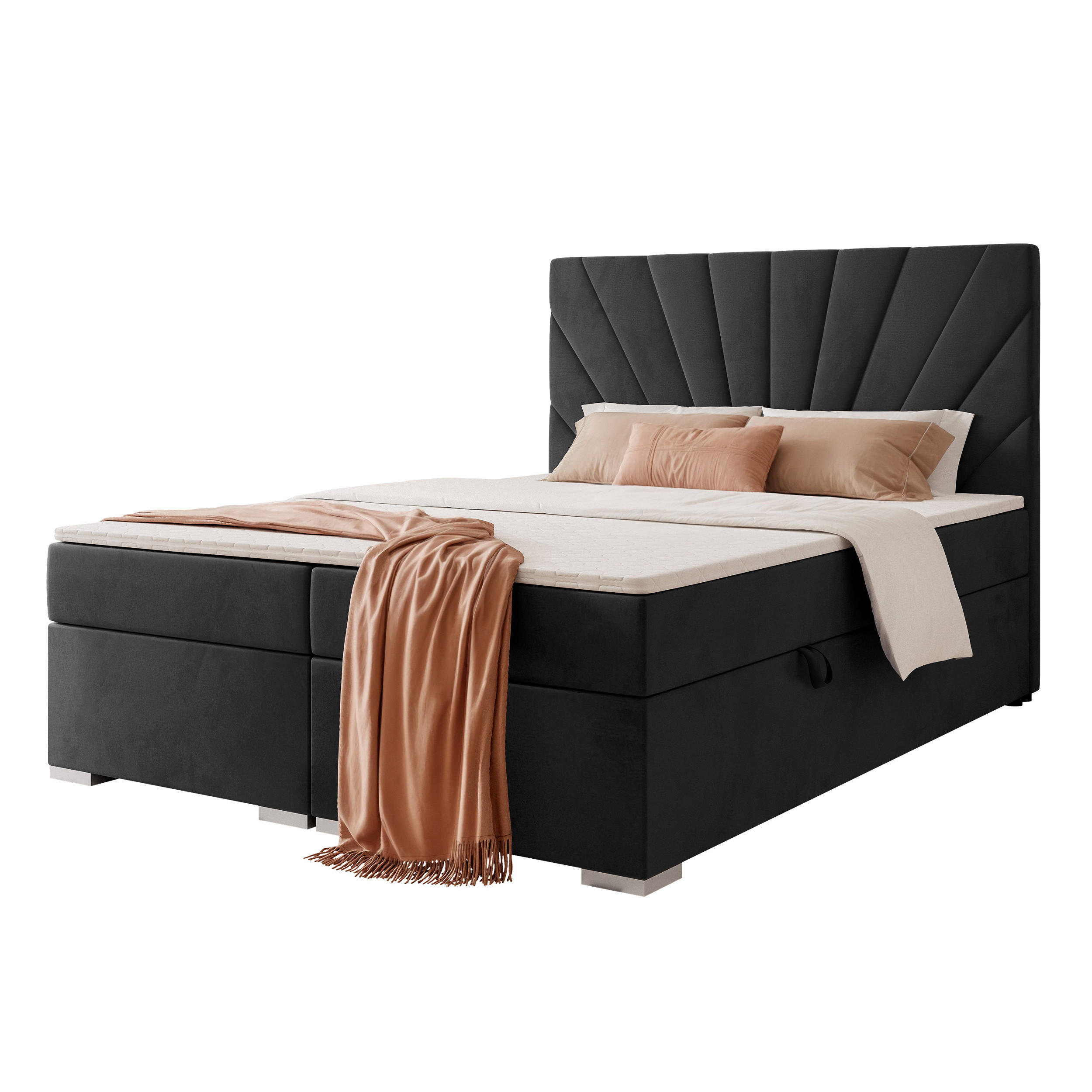 BOXBETT 160x200 cm mit Topper - Schwarz, Holzwerkstoff/Textil (200/200cm) - Idohome