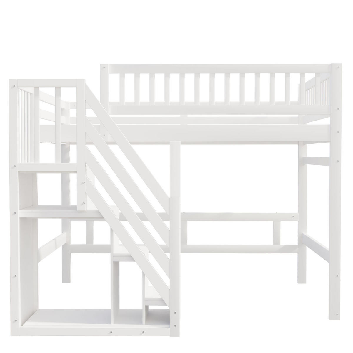 HOCHBETT 140/200 cm mit Aufbewahrungstreppe und hohem Geländer, Weiß/Grau - Weiß, Holzwerkstoff (140/200cm) - Redom