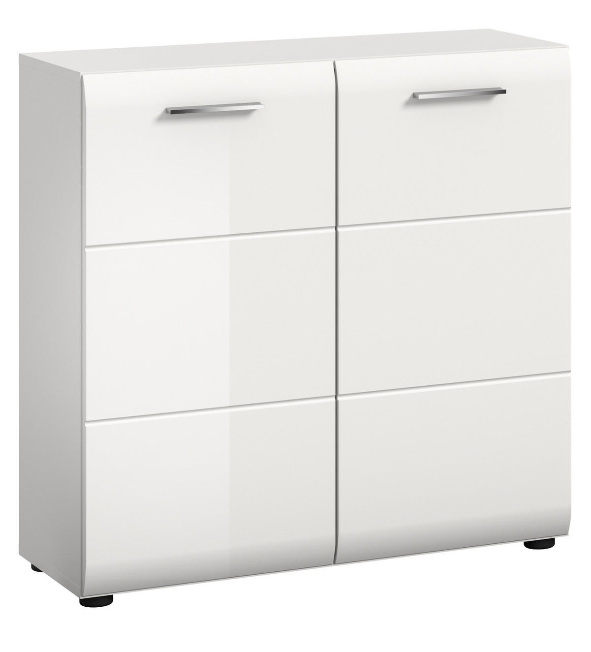 KOMMODE weiß Hochglanz 80 x 81 cm, Sideboard 2-türig - Weiß Hochglanz/Silberfarben, Holzwerkstoff/Kunststoff (80/81/34cm) - Inn.Furn