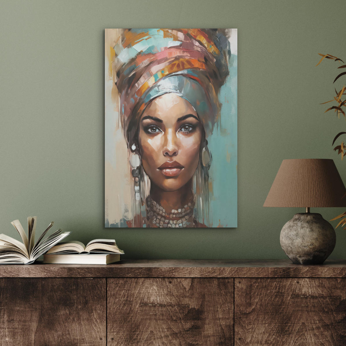 AKUSTIKBILD Frau - Kunst - Schmuck - Porträt Kunstdruck Schlafzimmer 50x70 cm - Blaugrau, Kunststoff (50/70/0.9cm) - MuchoWow