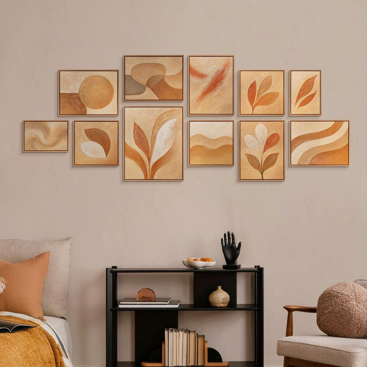 GEMÄLDE Flüstern des Laubs Schattenfugenrahmen Eichefarben 11-teilig - Eichefarben, Holz (200/80cm) - YS-art gallery