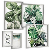 BILDER SET 5er Set - 50x50 cm & 20x30 cm & 40x60 cm Silberner Rahmen - Blattpflanzen leben, lachen, lieben - Silberfarben, Kunststoff (40/60cm) - TULUP