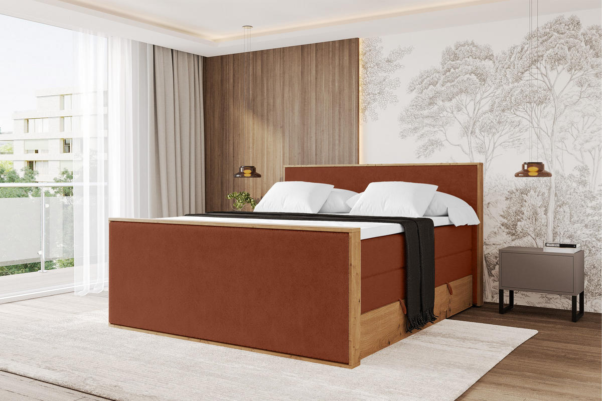 BOXSPRINGBETT LOLLI9 -Z-KING 140x200 - H3/H4 Rot - Rot, Holzwerkstoff (140/200cm) - ALTDECOR