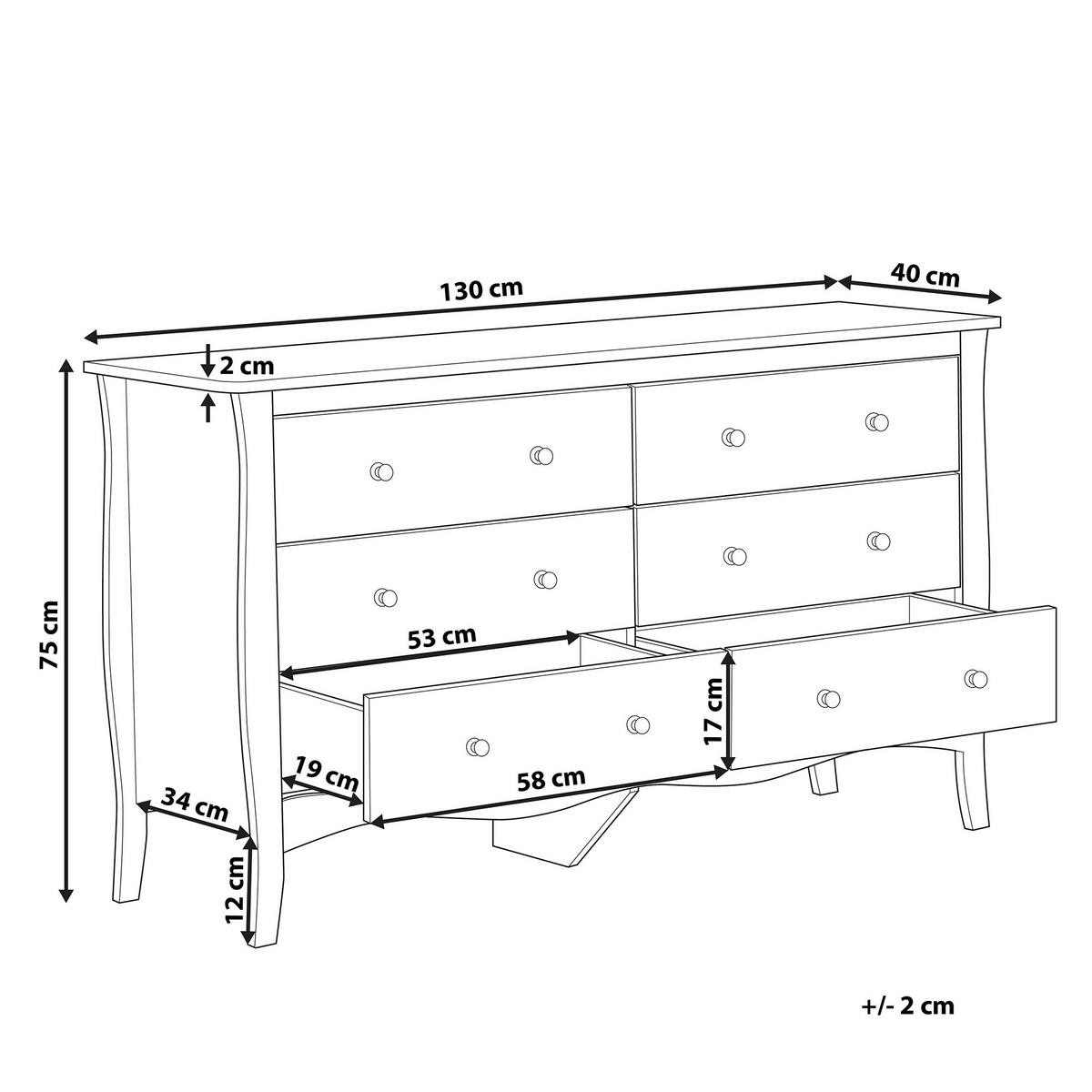 KOMMODE 6 Schubladen Metallgriffe weiß Winchester - Weiß, Holzwerkstoff (130/75/40cm) - Beliani