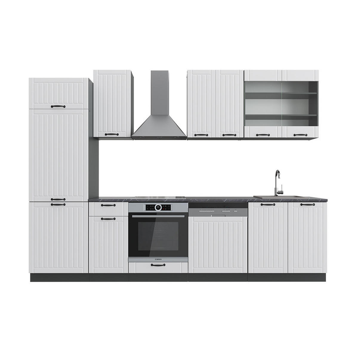 KÜCHENZEILE Fame-Line Weiß Landhaus/Anthrazit 300 cm ohne AP - Anthrazit/Creme, Holzwerkstoff (300/81.6/46cm) - Vicco