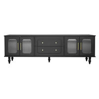 TV STOLEK černý a zlatý 175 cm s rýhovaným sklem a retro designem - černá, kompozitní dřevo (175/55.5/38cm) - Urban Meuble