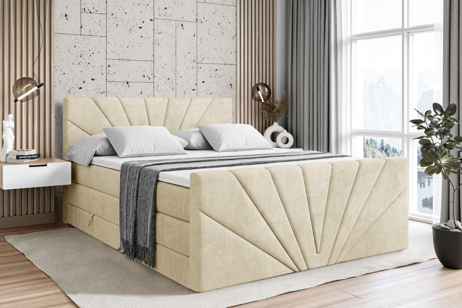 Thumbnail - Altdecor Boxspringbett, Beige, Holzwerkstoff, Höhe ca. 20 cm, 140x200 cm, Schlafzimmer, Betten, Boxspringbetten