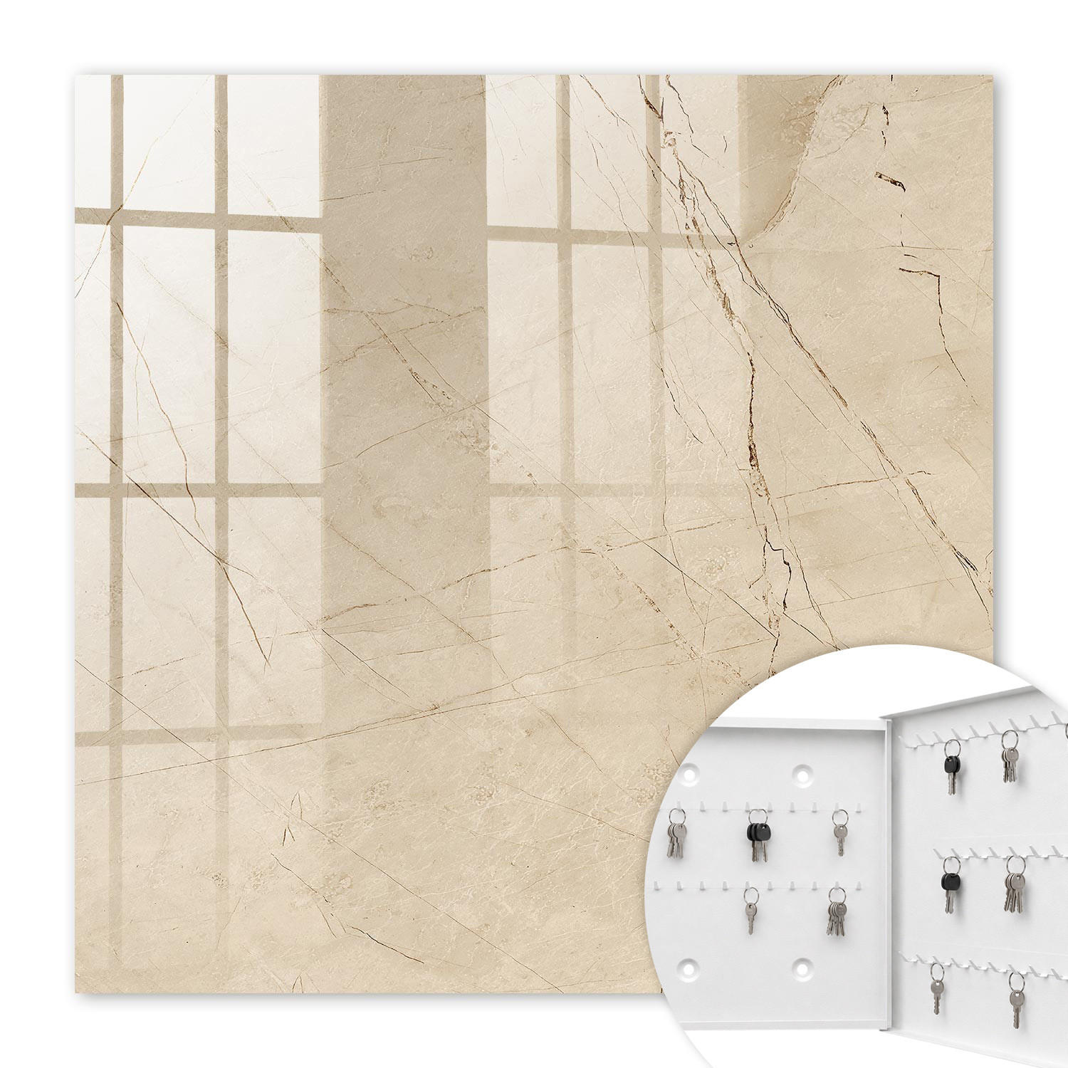 SCHLÜSSELBOX Weiß 30x30 cm – Türöffnung nach rechts - Marmorgestaltung - Creme, Metall (30/30/5cm) - TULUP