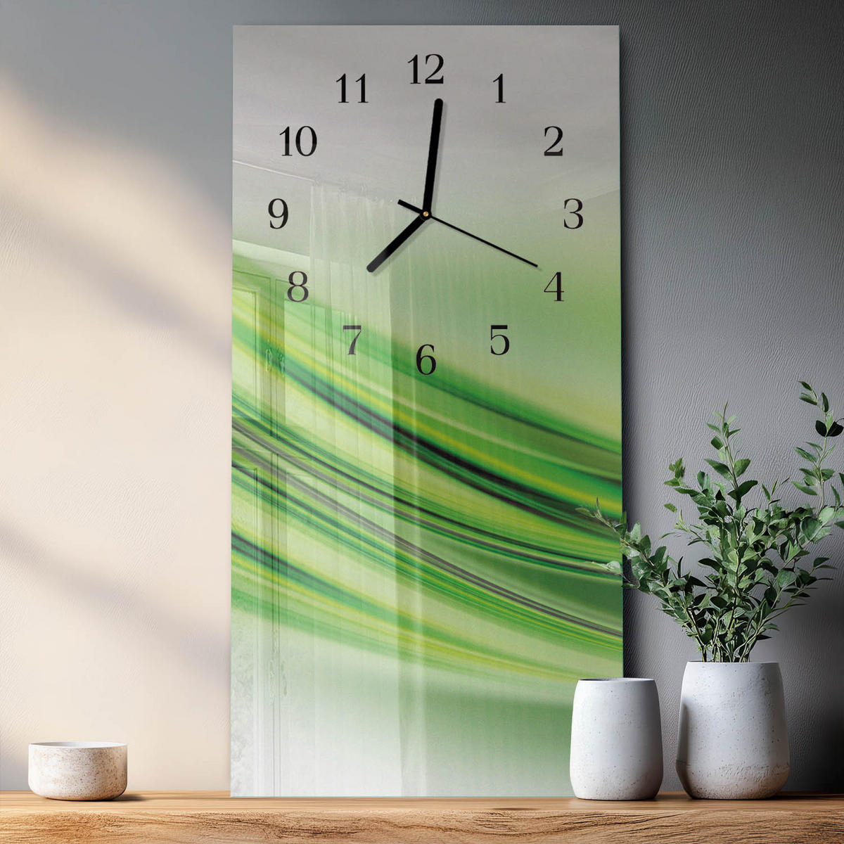 WANDUHR 60x30 cm - Abstraktion - Grün, Glas (30/60/0.4cm) - TULUP