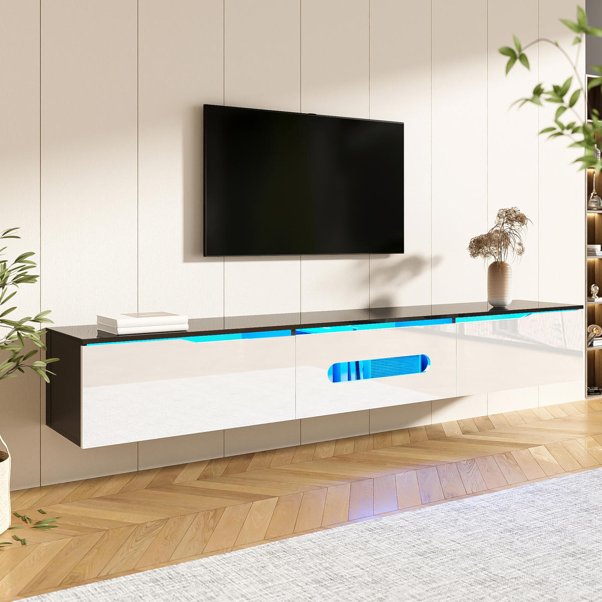 TV-ELEMENT mit LED 180 x 35 x 30 cm Schwarz-Weiß - Weiß, Holzwerkstoff (35/30/180cm) - Beauniv