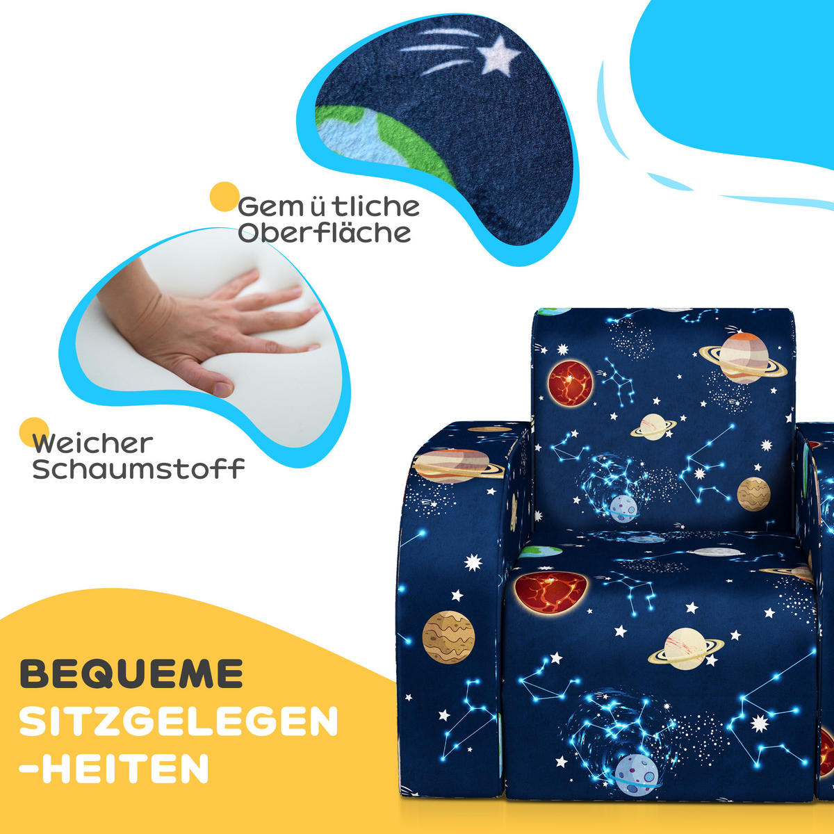 KINDERSESSEL, Schaumstoff, Blau, 46,5L x 93B x 28,5H cm - Blau, Metall (93/28.5/46.5cm) - AIYAPLAY