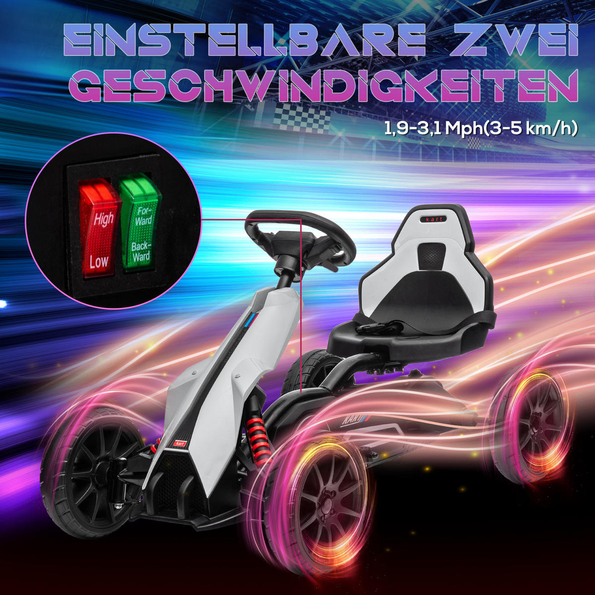 KINDER Elektro Gokart 12 V 3-5km/h Go Kart mit 2-Fach verstellbarem Modus - Weiß, Kunststoff (100/58/58.5cm) - HOMCOM
