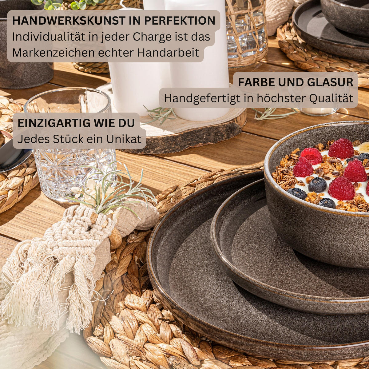 SPEISETELLER SET KAIRO GRAPHIT - 6 teilig aus Steingut - Braun, Keramik (35cm) - Sänger