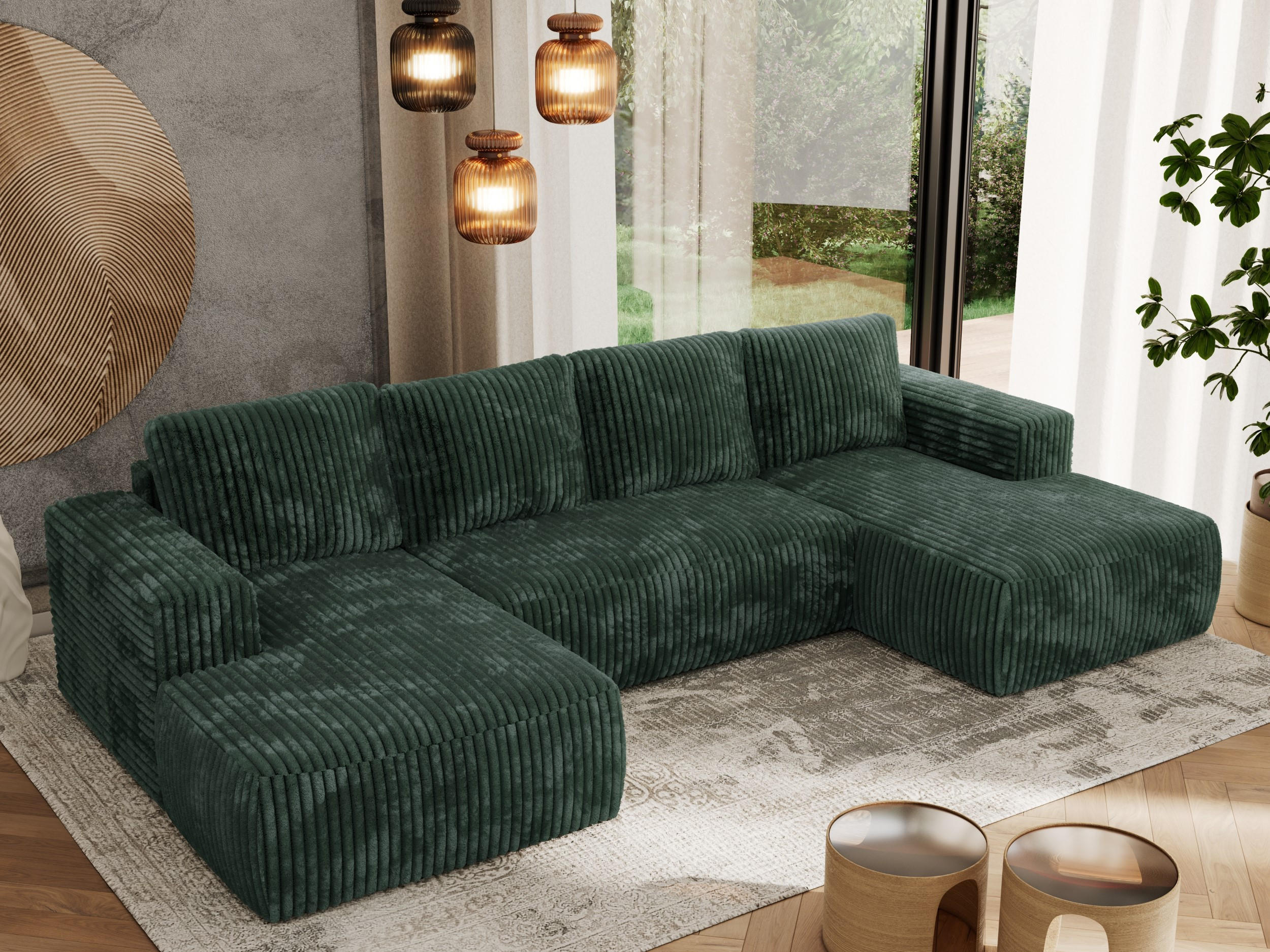 WOHNLANDSCHAFT TRENTINO U Grün Cord - Grün, Textil (334/91/163cm) - MKS