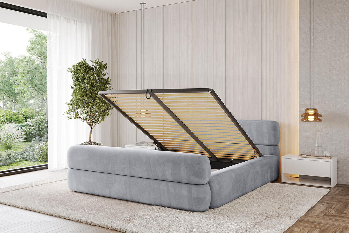 POLSTERBETT mit Bettkasten, Fußteil und Lattenrost, Boxbett mit Matratze H3/H4 - ENORA-Z-V1 120x200 Hellgrau - Hellgrau, Holzwerkstoff/Textil (120/200cm) - ALTDECOR