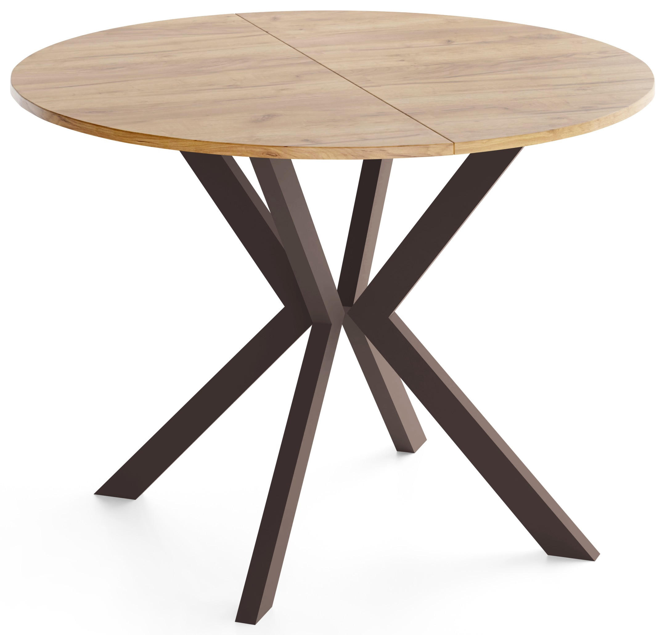 ESSTISCH Valeo – Runder Tisch – Ausziehbar – Braune Metallbeine – Moderner Stil – Craft Eiche 90-130/90/76 cm - Eiche Wotan/Braun, Holzwerkstoff/Metall (90/130/76cm) - WFL GROUP