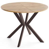 ESSTISCH Valio rund oval ausziehbar verlängerbar mit braunen Metallbeinen, Eiche Braun 100-140/100/76 cm - Eiche Wotan/Braun, Holzwerkstoff/Metall (100/140/76cm) - WFL GROUP