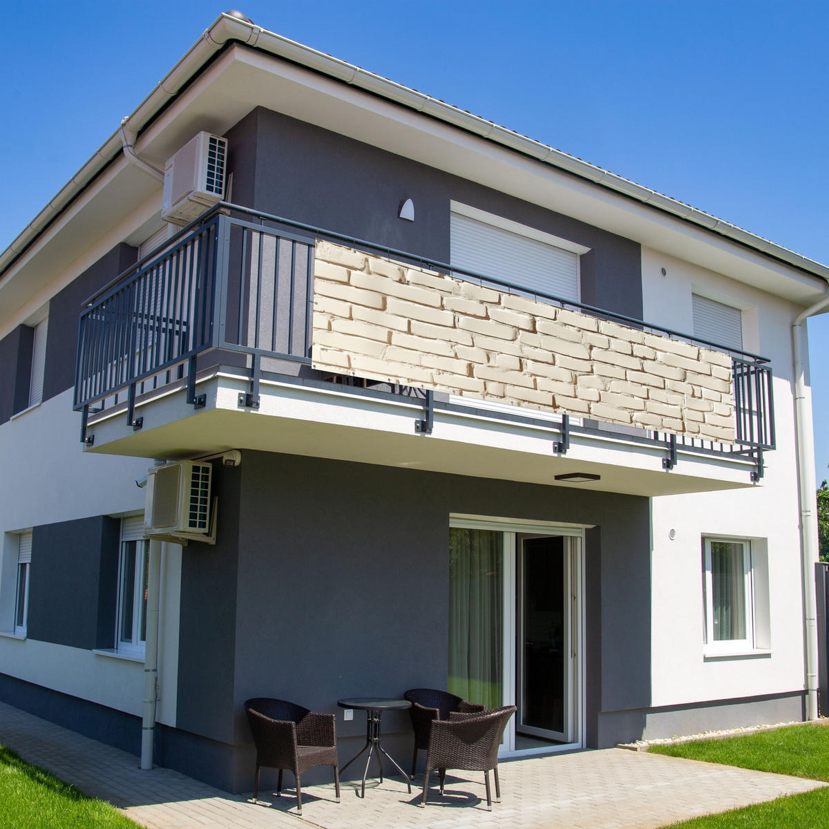 BALKON-SICHTSCHUTZ Ziegel - Wand - Licht - Weiß - Creme, Kunststoff (500/120cm) - MuchoWow