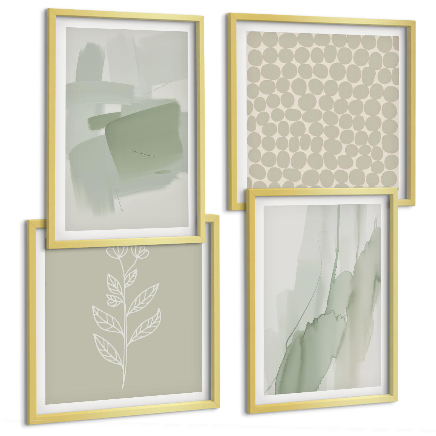 BILDER SET 4er Set - 50x50 cm & 40x60 cm Goldrahmen - Abstrakte Aquarellpflanzen - Goldfarben, Kunststoff (50/50cm) - TULUP