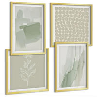BILDER SET 4er Set - 50x50 cm & 40x60 cm Goldrahmen - Abstrakte Aquarellpflanzen - Goldfarben, Kunststoff (50/50cm) - TULUP