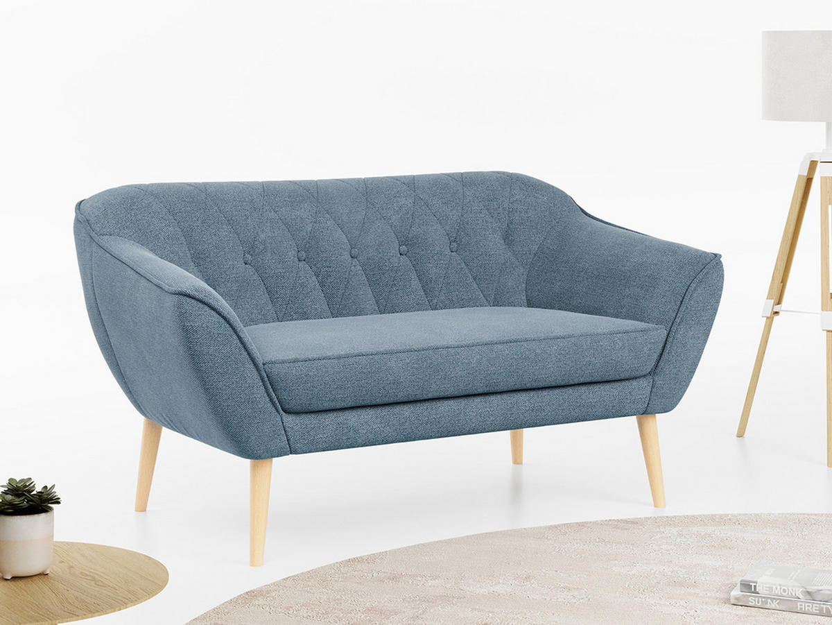 SOFA Pirs 2 Sitzer Strukture Blau - Blau/Braun, Holz/Textil (140/75/74cm) - MKS