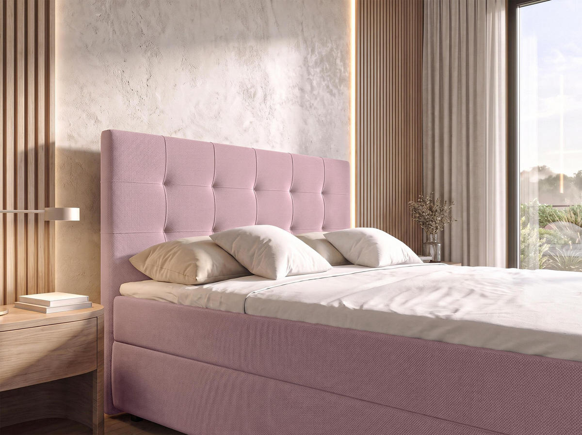 BOXBETT SAKARYA 180x200 cm mit Bettkasten und Matratze - Rosa + TOPPER - Schwarz/Rosa, Holz/Holzwerkstoff (180/200cm) - AX Living