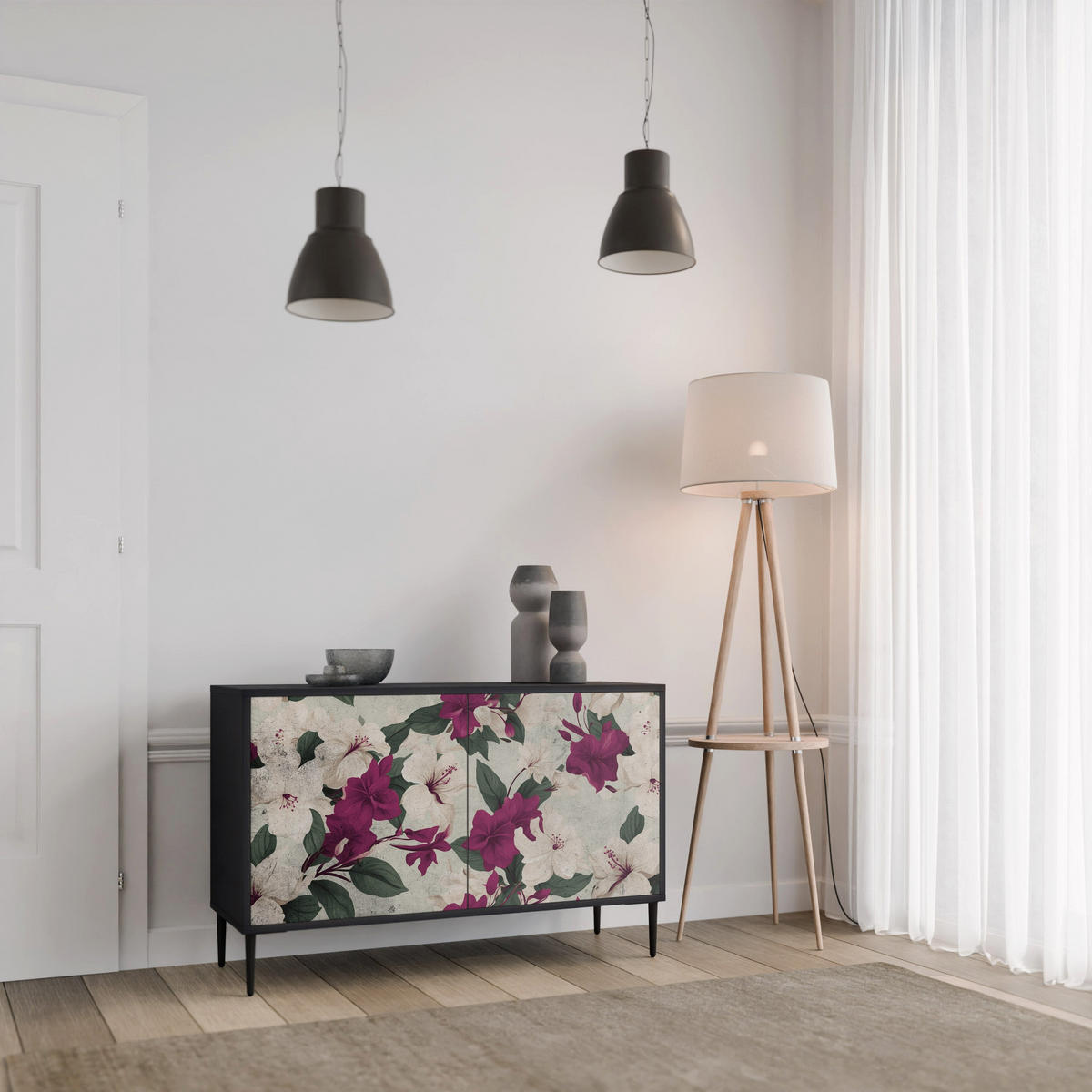 SIDEBOARD FLOWERET DREAM, Eicheneffekt, 111x42x77,5 cm, 2 Türen - Eichefarben/Buchefarben, Holzwerkstoff/Buchenholz (111/77.5/42cm) - SpaceRebels