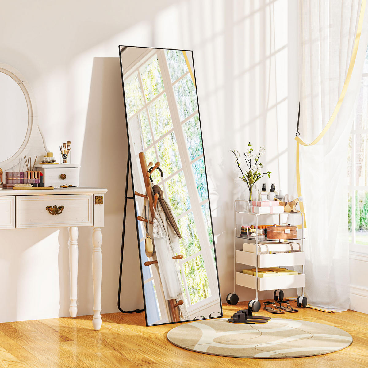 STANDSPIEGEL DE-17925 50x160 cm mit 3-in-1 Nutzung Schwarz - Schwarz, Glas (50/160/4cm) - ComfortXL