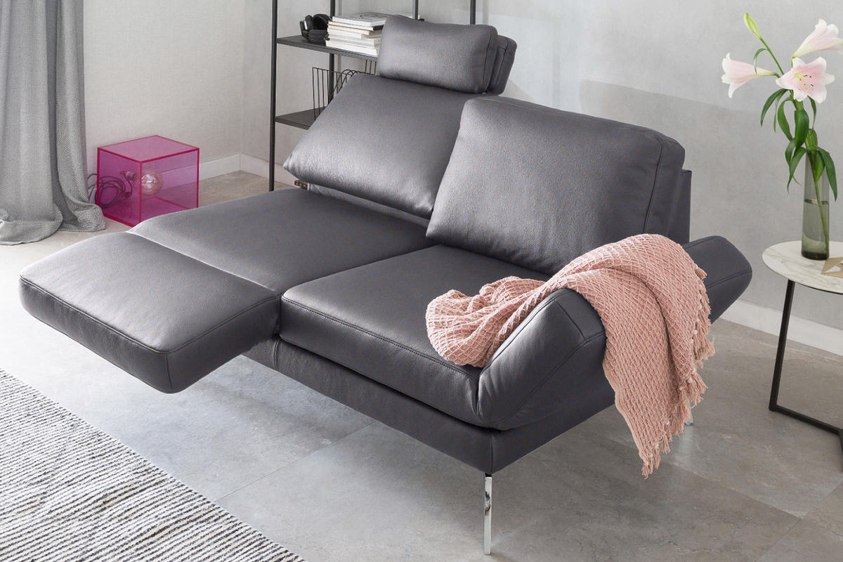 LEDERSOFA HURRICANE Grau Leder - Silberfarben/Grau, Leder (170/87/141cm) - KAWOLA