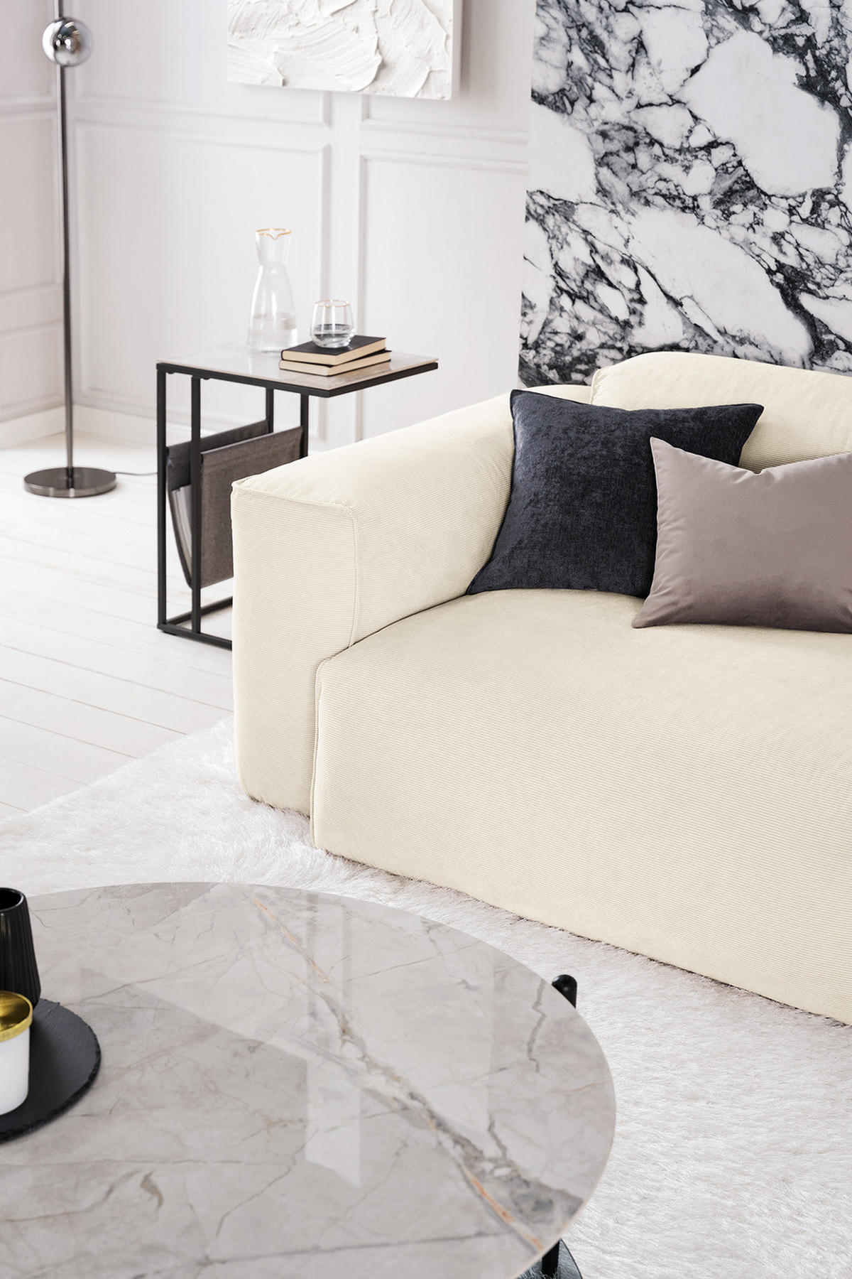 3-SITZER SOFA - Beige/Schwarz, Kunststoff/Textil (251/71/102cm) - home24