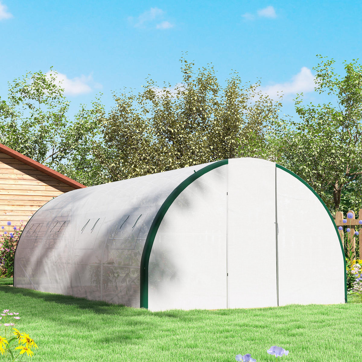 GEWÄCHSHAUS DE-12029 18 m² mit 2 Türen & 8 Fenstern Weiß - Weiß, Kunststoff (300/200/600cm) - ComfortXL