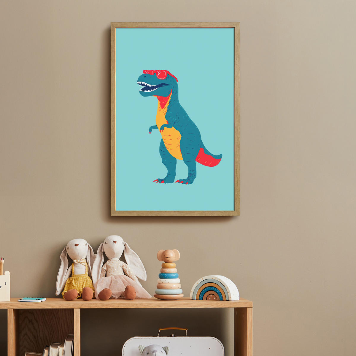 DOBÍJECÍ NOČNÍ LAMPIČKA Dinosaurus - Modrá - Sluneční brýle 40x60 cm - světle modrá, kompozitní dřevo (8/40/60cm) - OnlyWow