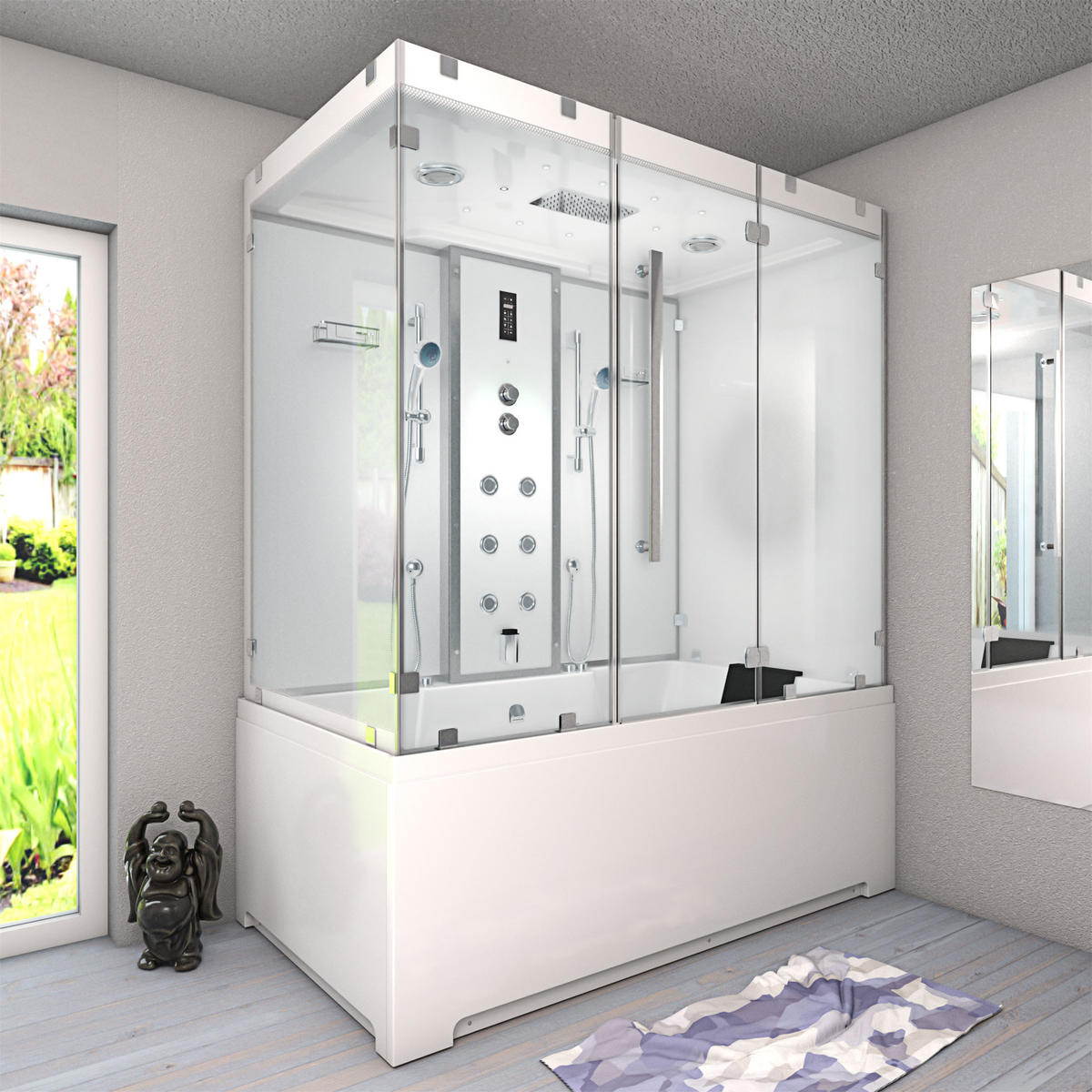 BADEWANNE Dusche K80-WS-EH-C-SC-EA Duschtempel 180x100 cm - Weiß, Glas/Kunststoff (180/100/228cm) - AcquaVapore by Sandra Jentho