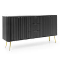 SIDEBOARD Salvia 2T 3S Schwarz, Gold 168/87/39 cm – mit geriffelten Fronten und hohen Beinen - Goldfarben/Schwarz, Holzwerkstoff/Metall (168/87/39cm) - AX Living