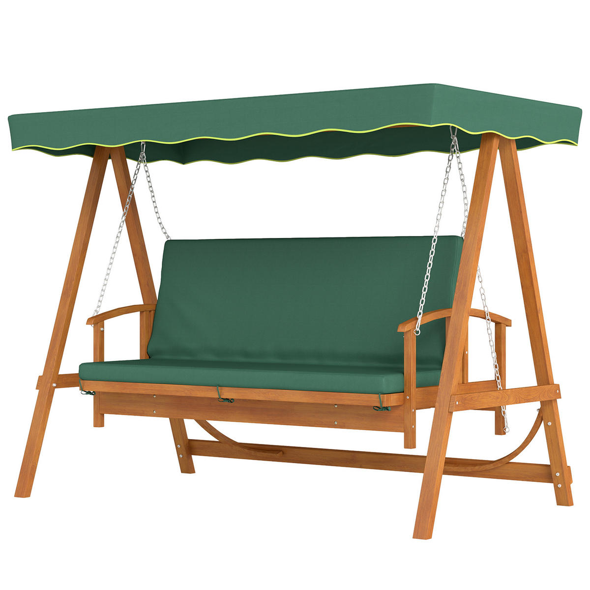 HOLLYWOODSCHAUKEL DE-07044 3-Sitzer Echtholz mit Liegefunktion Dunkelgrün - Dunkelgrün, Holz (236/181/130cm) - ComfortXL
