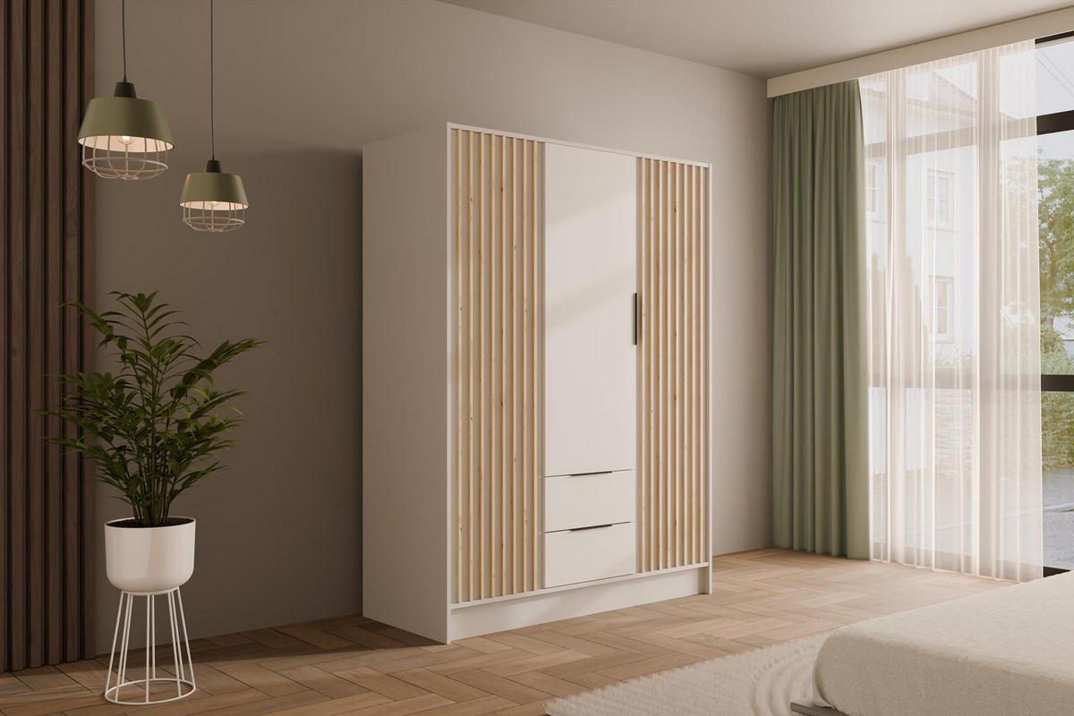 KLEIDERSCHRANK NELIA - 150 cm - Weiß/Eiche Artisan, Holzwerkstoff (150/200/51cm) - ALTDECOR