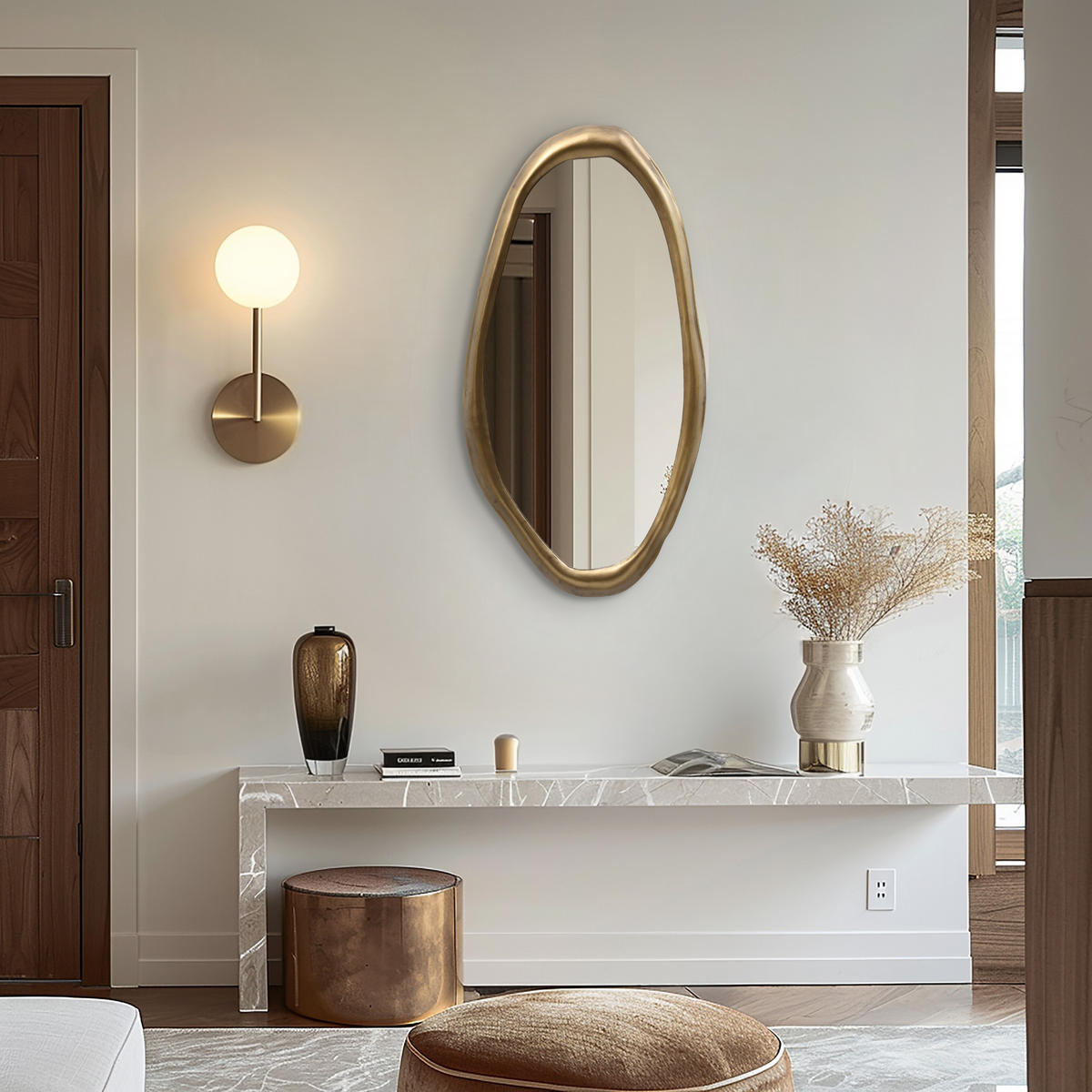 OVALER Wandspiegel 75 cm x 40 cm – Goldener Metallrahmen Geeignet für Wohnzimmer, Schlafzimmer, Badezimmer und Flur - Goldfarben, Glas (40/2.5/74cm) - Hometopia