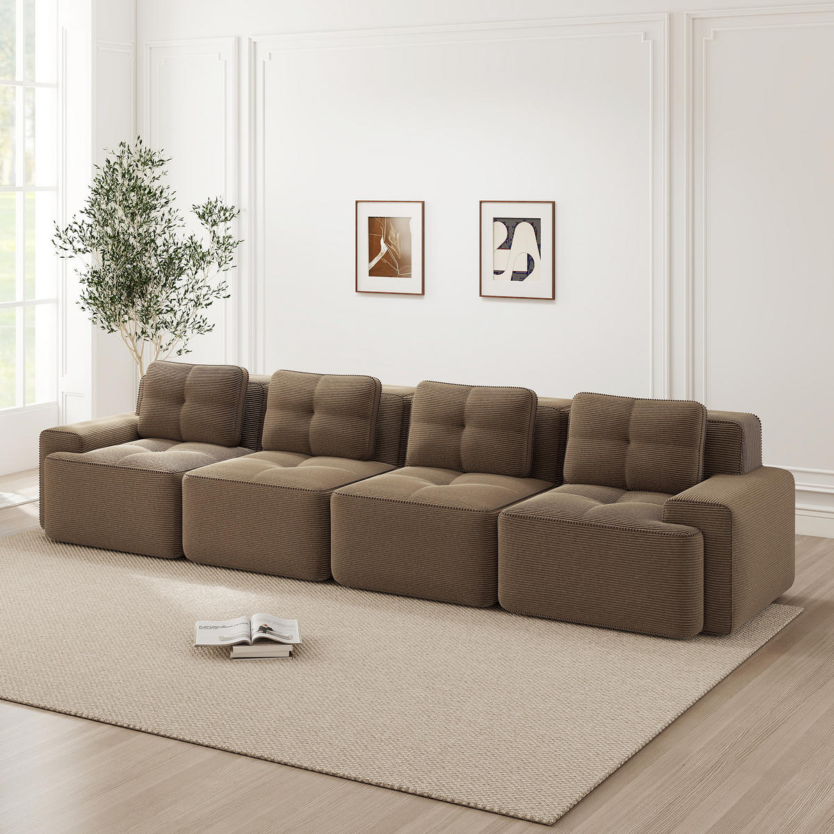 4-SITZER SOFA Cord Braun rutschfest und modular - Braun, Textil (382/69/104cm) - WISHDOR