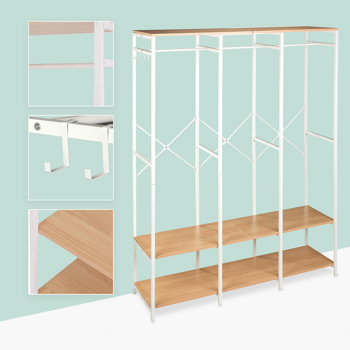 GARDEROBE - Weiß, Holzwerkstoff/Metall (141/180/40cm) - Relaxdays