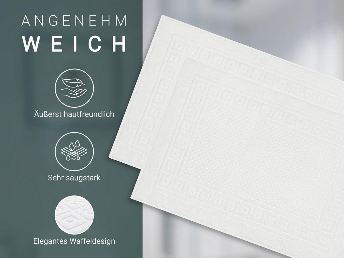 BADEMATTE, 2er-Set, 50x70 cm, 100% Baumwolle, Weiß - Weiß, Textil (50/70cm) - Zollner