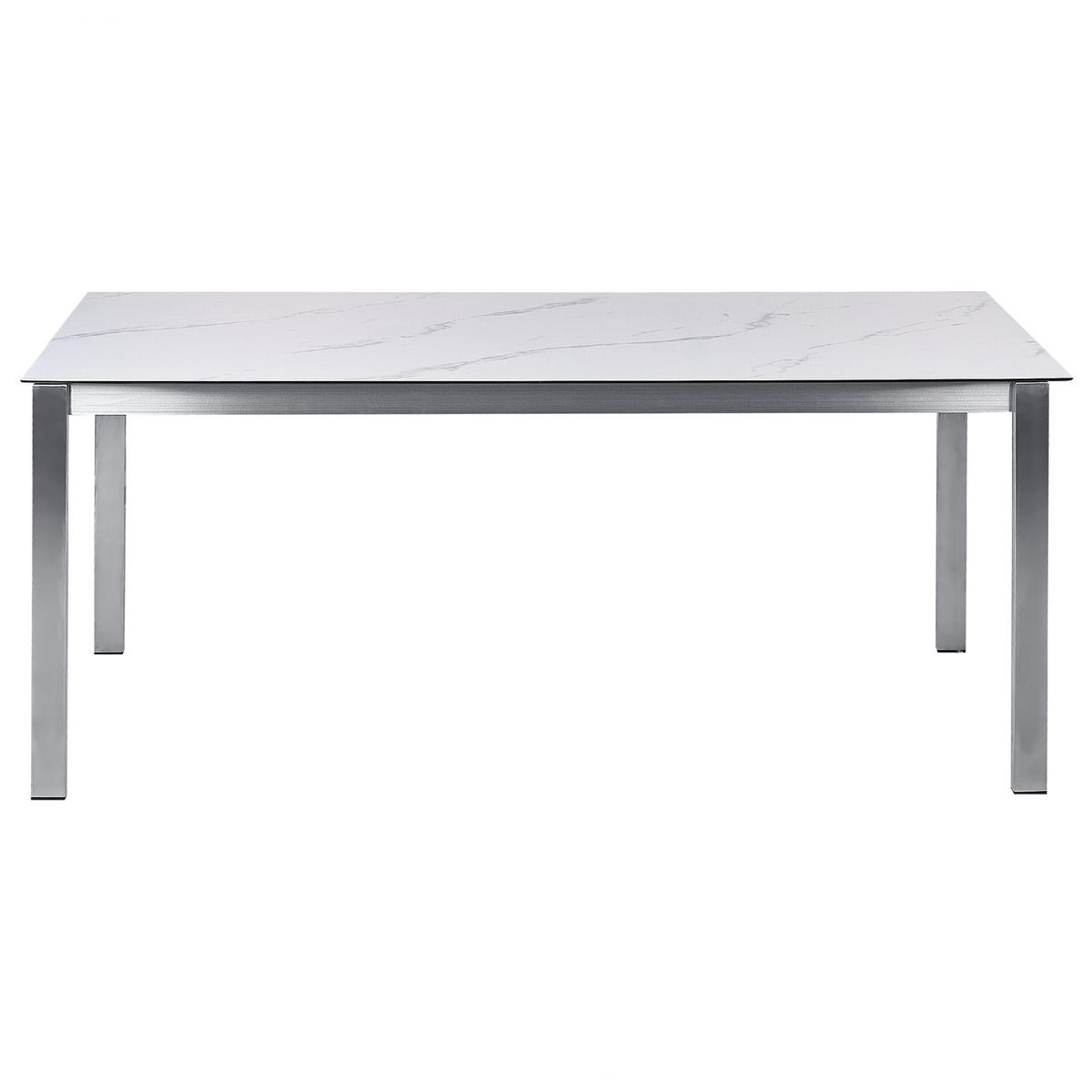 GARTENTISCH Keramik-Glas Marmor Optik weiß 180/90 cm Cosoleto - Hellgrau/Weiß, Glas (180/90/75cm) - Beliani