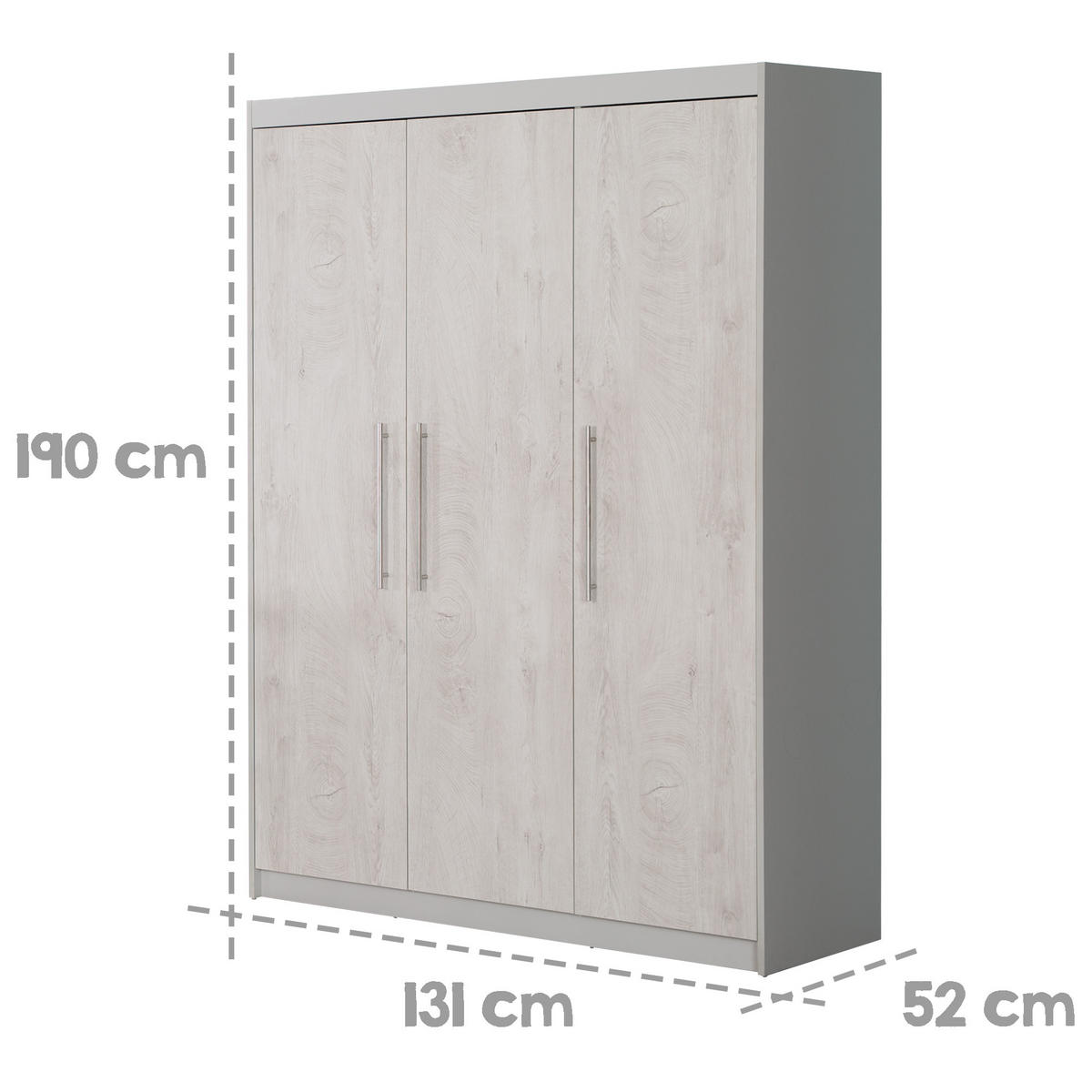 KLEIDERSCHRANK Maren 2 - Hellgrau, Holzwerkstoff/Metall (131/190/52cm) - Roba
