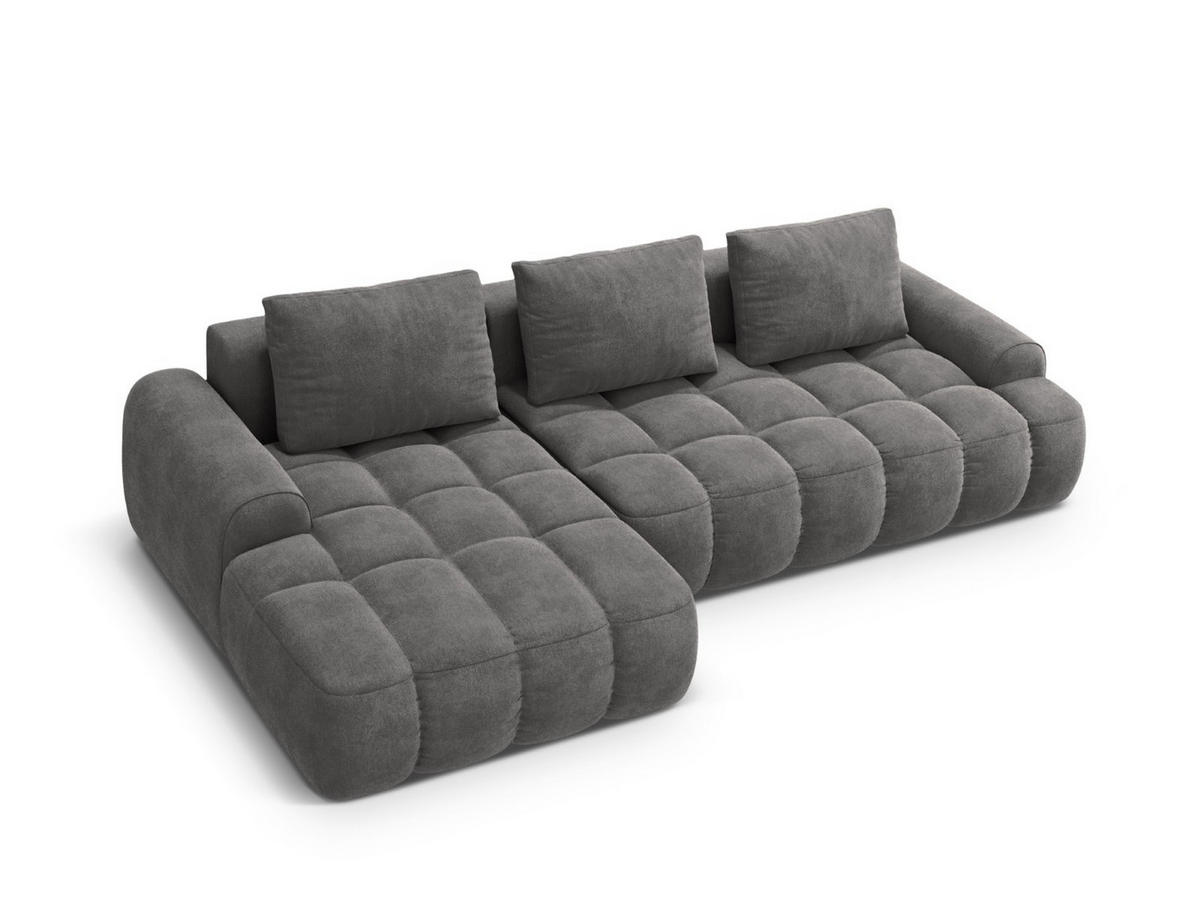 AUSKLAPPBARES-ECKSOFA links mit Container Linz aus Samt grau 3 Sitzplätze - Grau, Textil (142/275cm) - Cosmopolitan Design