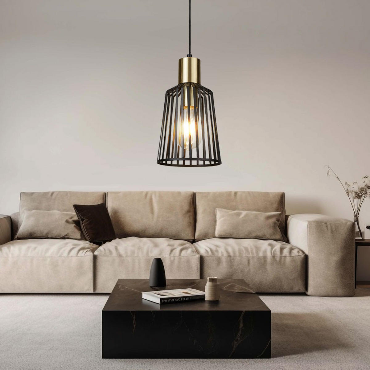HÄNGELEUCHTE Gitteroptik Schwarz - Schwarz, Metall (16/16/156cm) - SearchLight