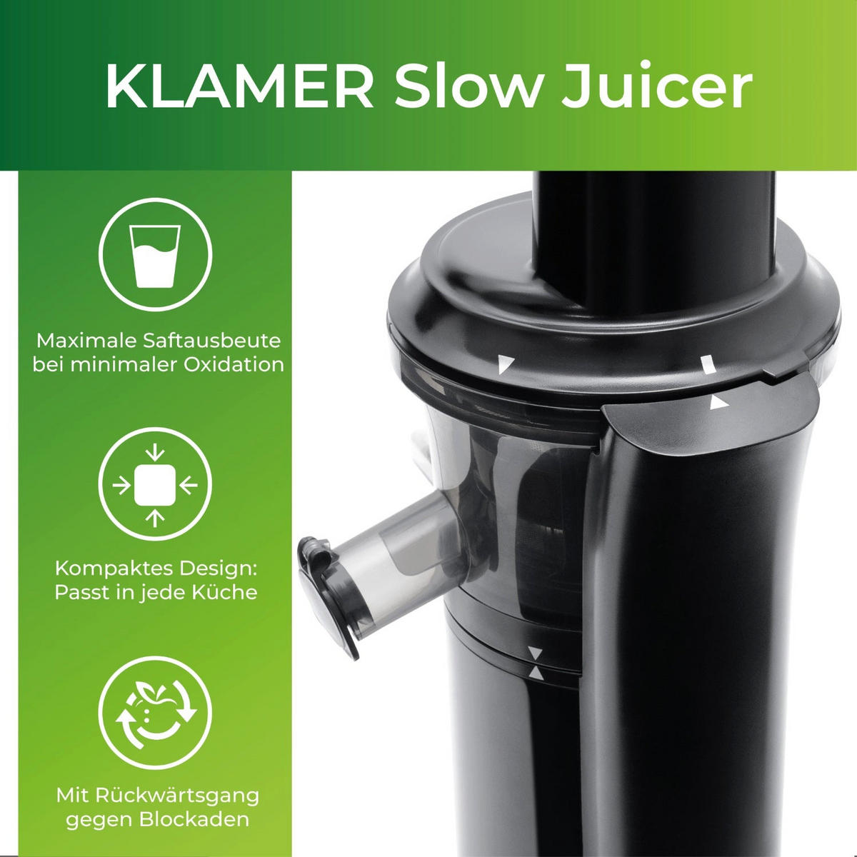 ENTSAFTER Slow Juicer Schwarz Entsafter 150W - Schwarz, Kunststoff (24/41/21cm) - KLAMER