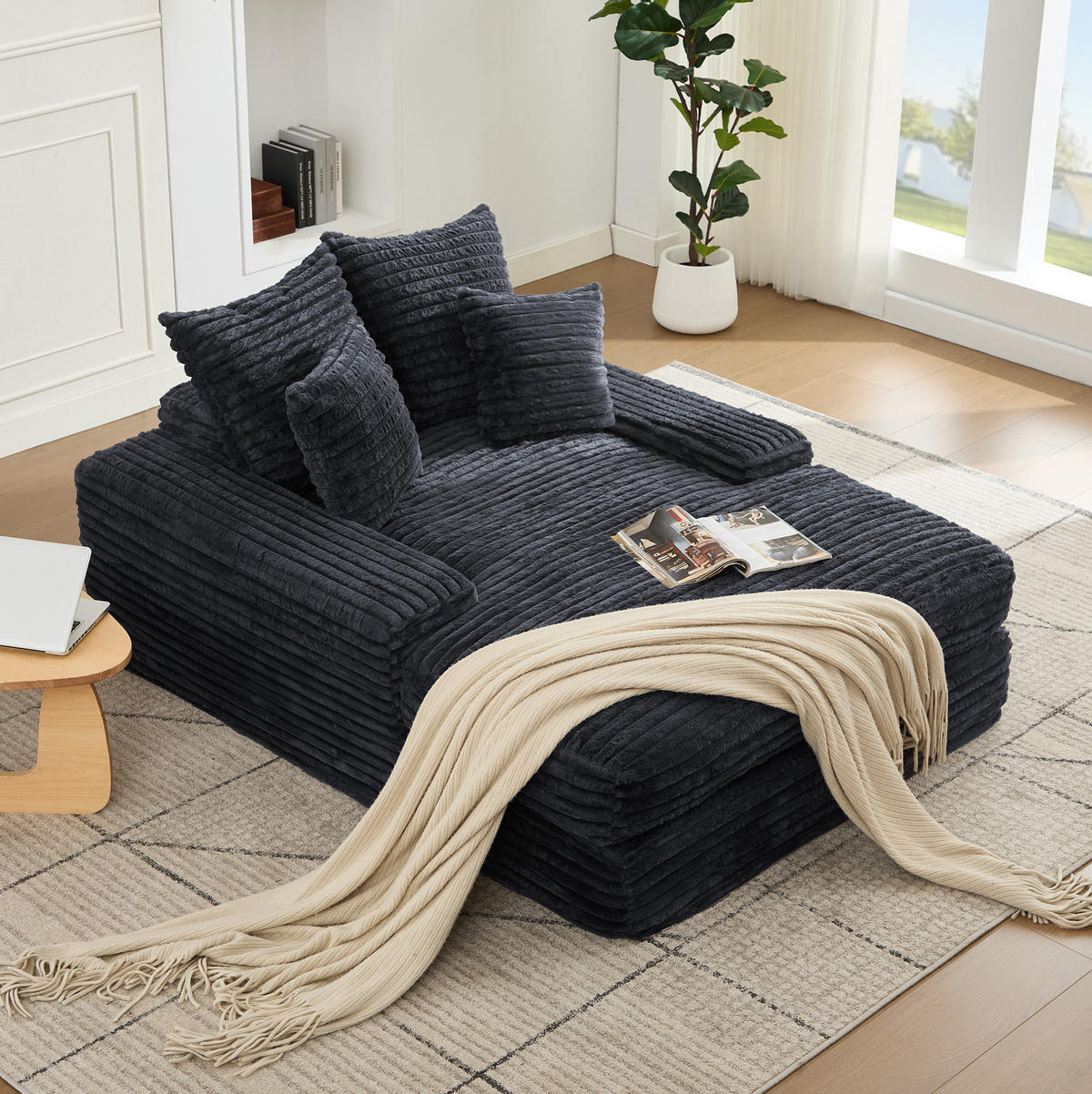 RELAXLIEGE aus Cord 137 x 175 cm Grau mit 4 Kissen - Grau, Kunststoff (137/63/175cm) - Beauniv