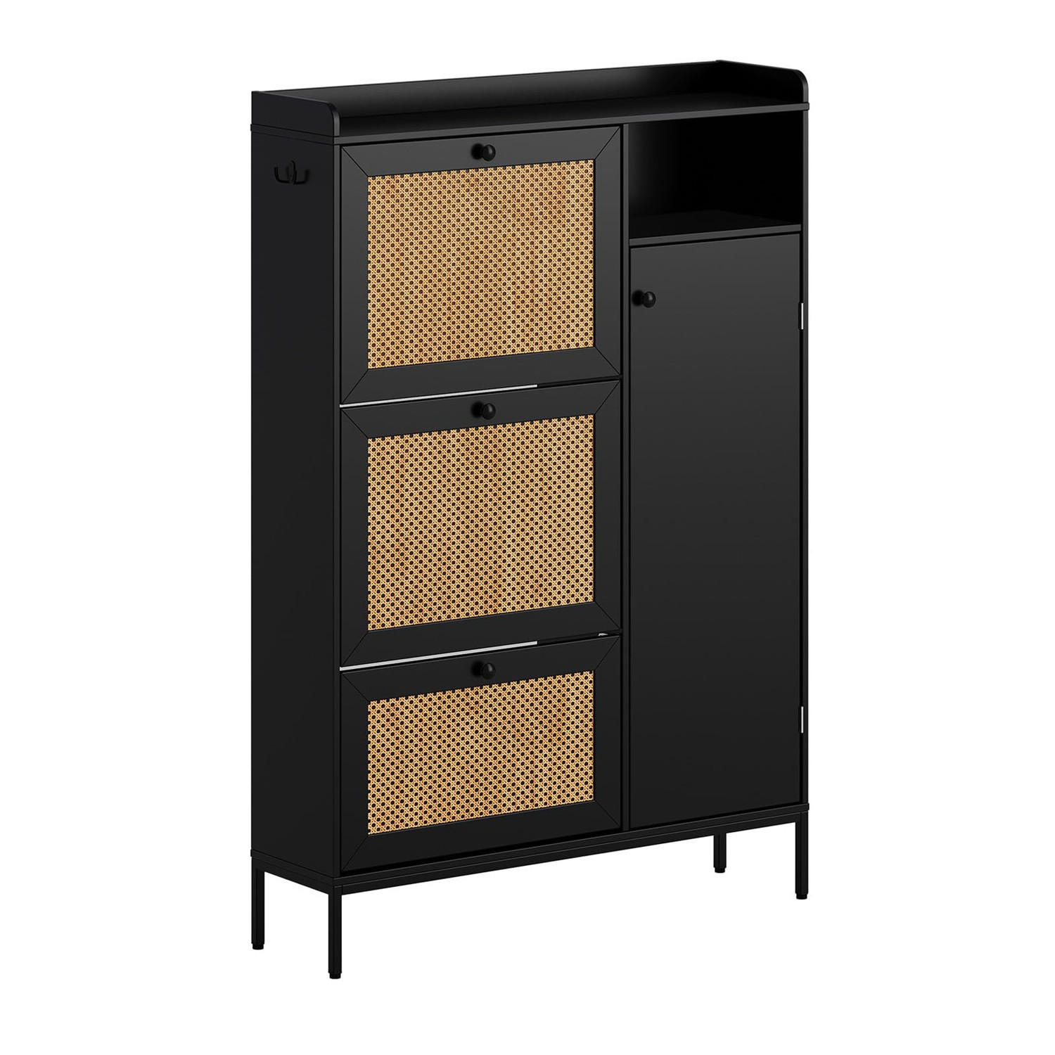 SCHUHSCHRANK Holzoptik mit 3 Klappen - Schwarz, Holz (90/131/12.5cm) - Kaket