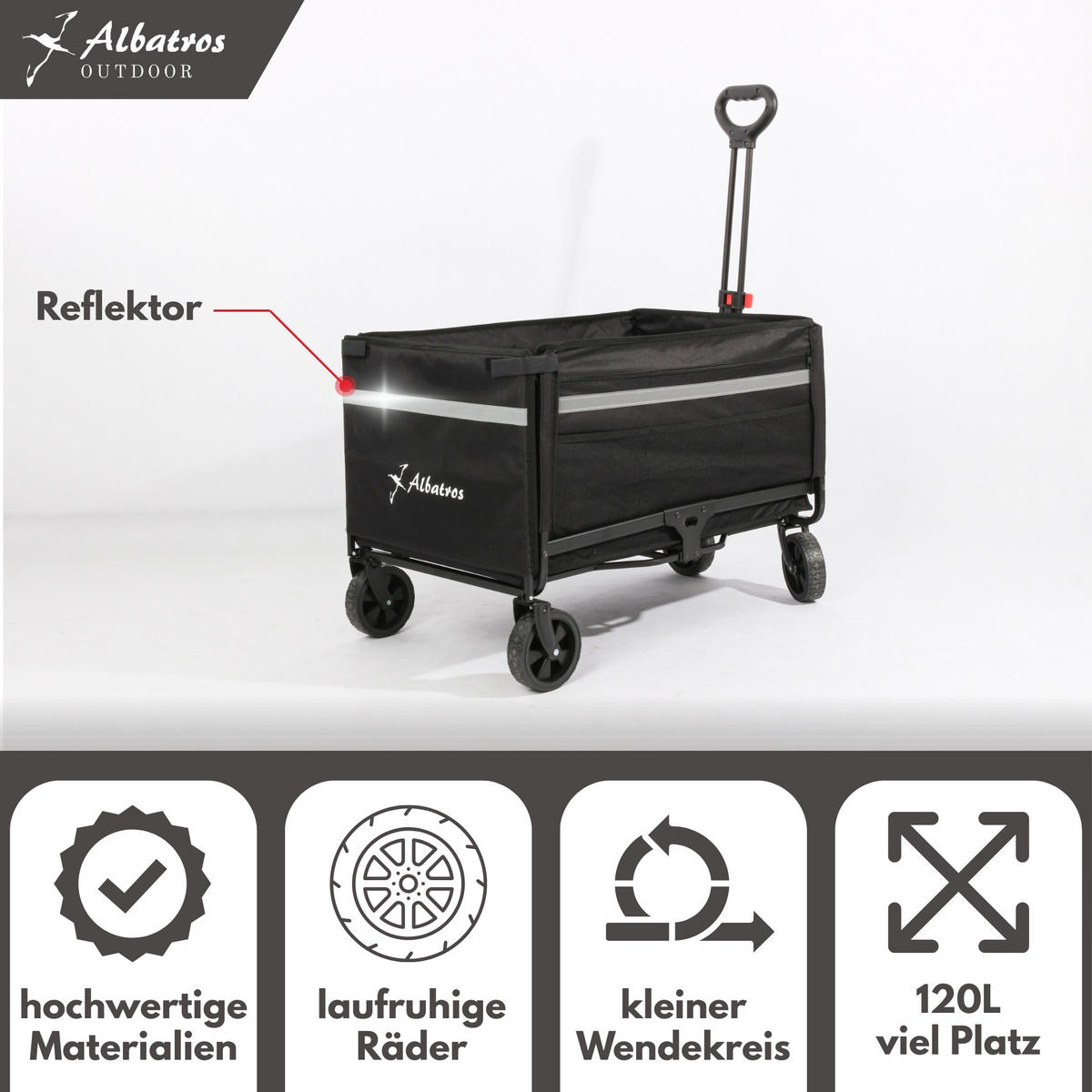 BOLLERWAGEN faltbar 120L - Schwarz, Kunststoff (47/94/86cm) - Albatros