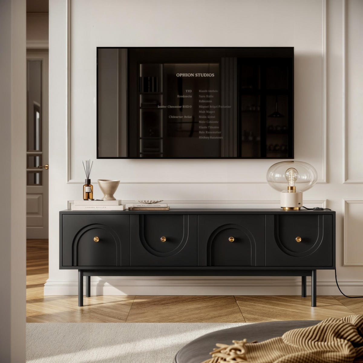 TV-SCHRANK LIBERTY auf Holzbeinen schwarz - Schwarz, Holzwerkstoff (154/53.5/39cm) - Lookway